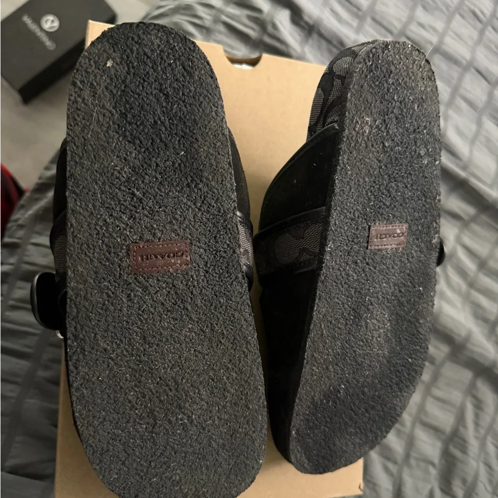 Coach Black Suede Clogs with Silver Buckle - Picture 4 of 8